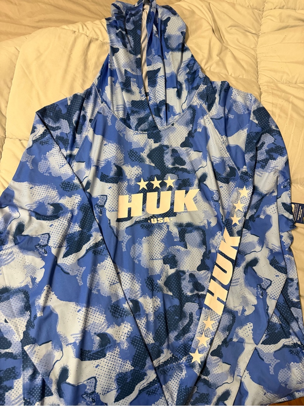 Huk Blue Camo Long Sleeve Hooded Performance Shirt